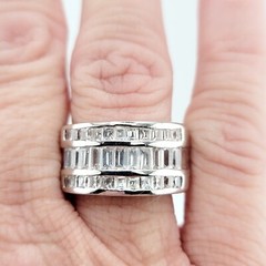 Vtg Sz 8 Ring Wide Band Cocktail Cubic Zirconia Baguettes Fashion Jewelry