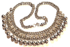 VINTAGE STUNNING ART DECO SILVER TONE CLEAR CRYSTAL DANGLE BALLS CHARMS NECKLACE