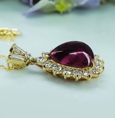 Huge Vintage Rubellite Tourmaline Diamond Pendant 14K 18K Gold Appraisal