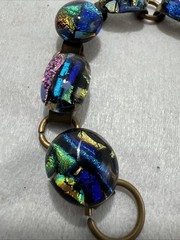 Vintage Glass Cabochon Brass Bracelet Multi Color Rainbow Unique Colorful