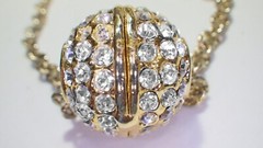 Lg Vtg Chunky Pave Set Rhinestone Sliding Disco Ball Sphere Pendant Necklace 24″