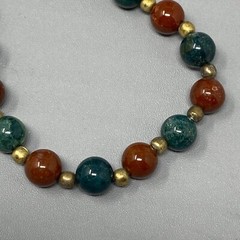 Gemstone Bracelet Brown Green Stone Bead Gold Tone Spacer Healing Chakra Vtg 7.5