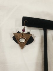 Vintage unsigned Geometric Copper And Brass Blue With Glass Or Opal Stone?