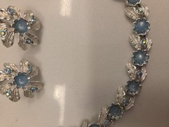 Vintage Judy Lee Necklace, Bracelet, Clip Earrings. Silver & Blue