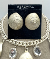 VTG 80’s Chunky Seashells Bubbles Silver-tone necklace earrings set Beachy