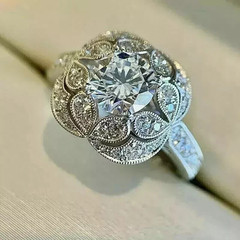 Vintage Art Deco Style Lab Created Diamond Anniversary 14K White Gold FN Ring
