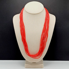 Vintage Red Multi Strand Plastic Square Beaded Solid & Clear Bead Necklace 48 In
