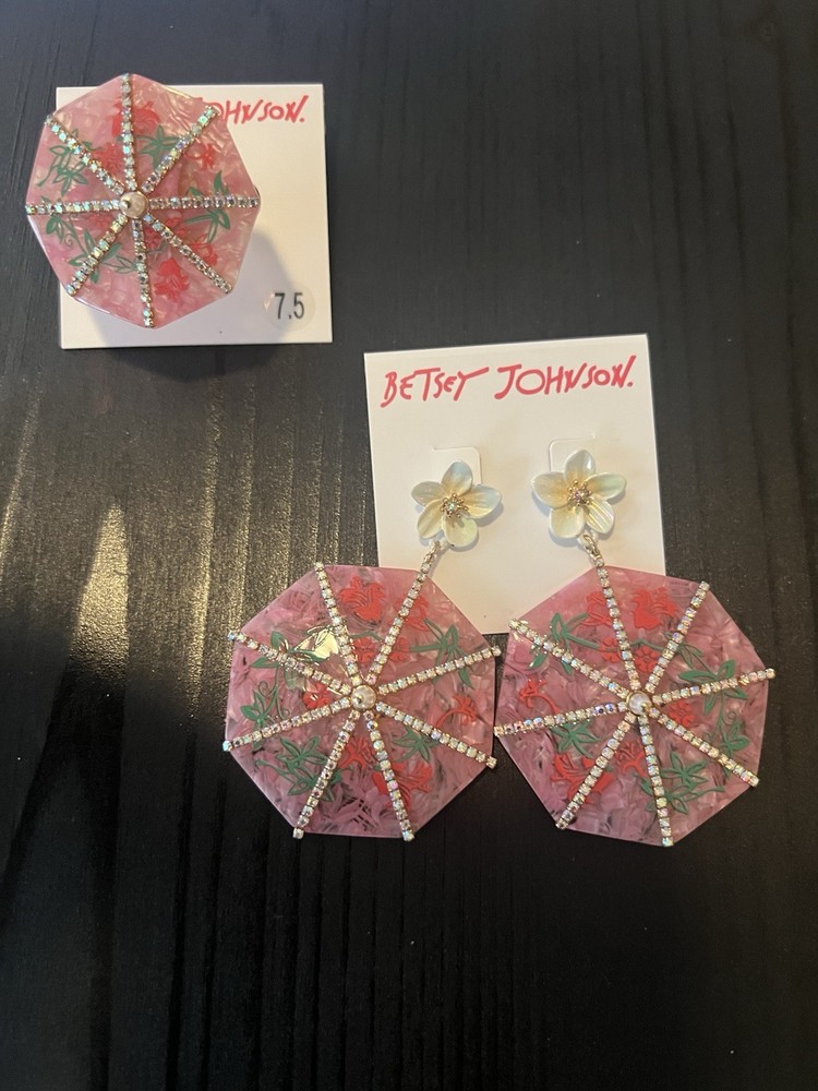 Betsey Johnson Umbrella Ring and Earrings Set – Rare