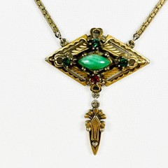 Vintage Art Deco Revival Flux Stone Lavalier Choker Necklace 15in C17