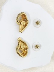 Pair KJL For Avon Gold Tone Green Eyed Ram Head Post Earrings
