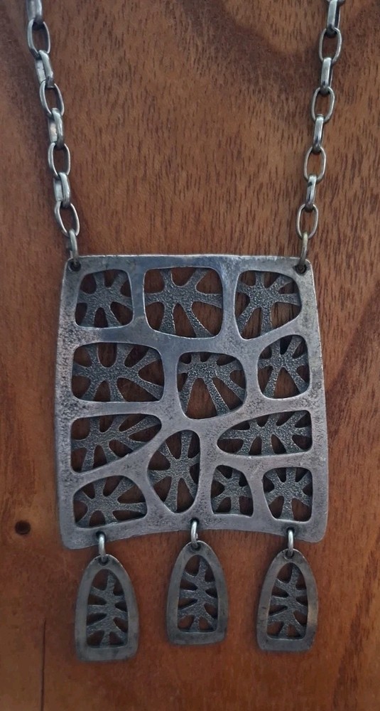 Rare Vtg Signed Louis Giusti Abstract 1960 Pendant Necklace Modernist/Brutalist