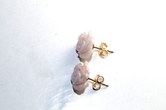 Carved Pink Rose Flower Conche Shell Mother of Pearl Fancy Stud Earrings 14k GF