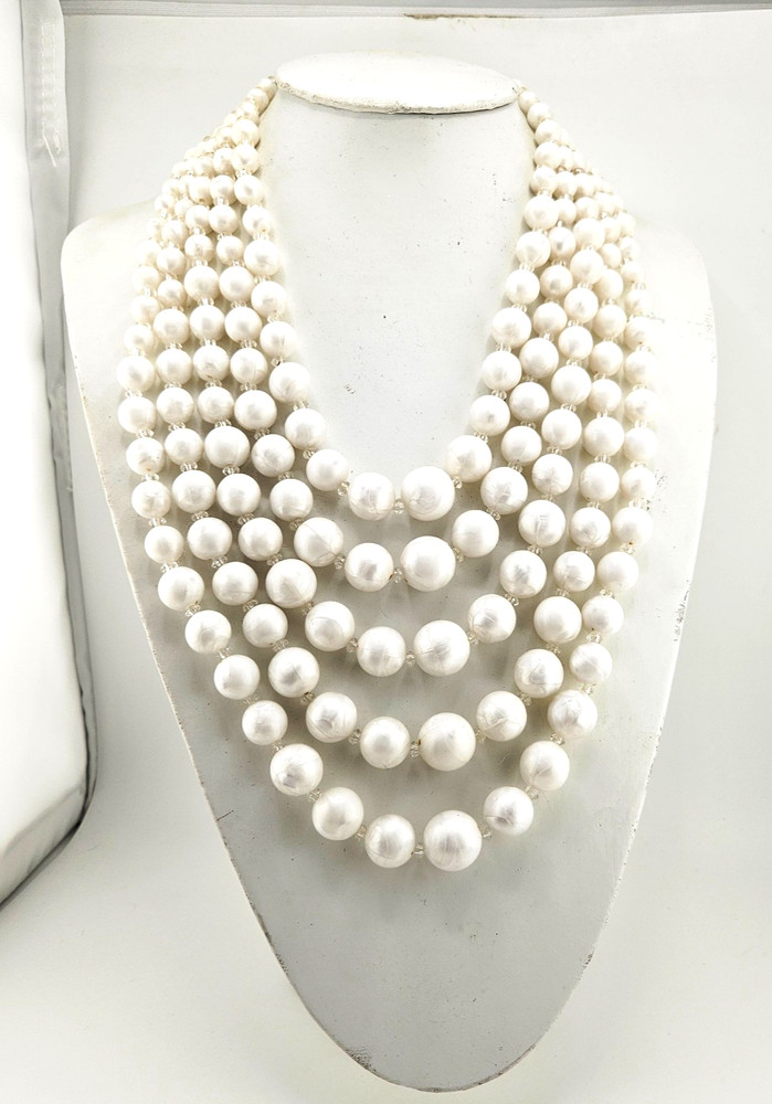 Vintage 5-Strand Faux Pearl Necklace Multi-Layer Baroque Statement Choker MCM