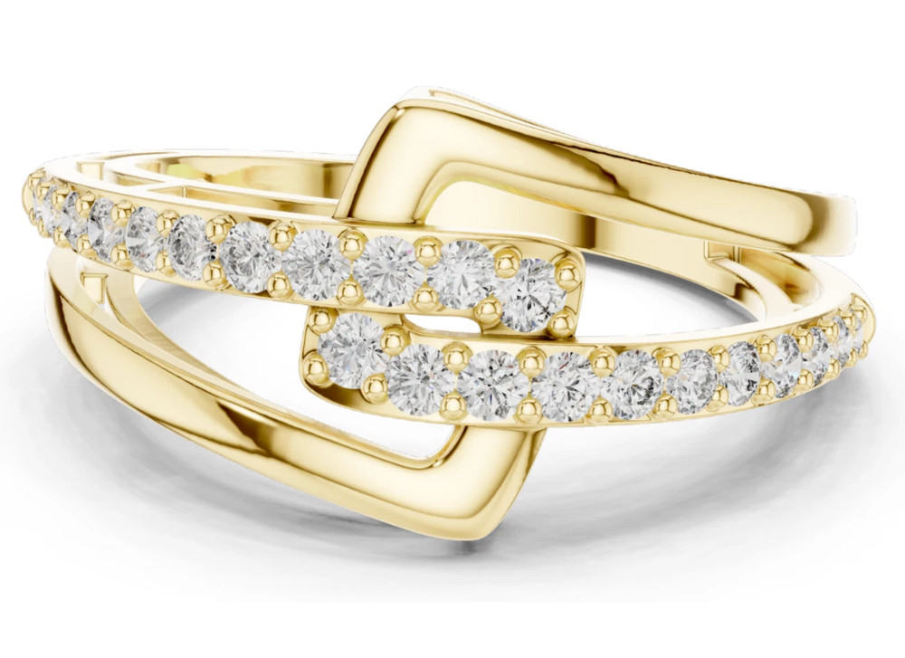 Round Cut 0.30TCW White Moissanite Interlocking Party Ring In 10K Yellow Gold FN