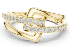 Round Cut 0.30TCW White Moissanite Interlocking Party Ring In 10K Yellow Gold FN