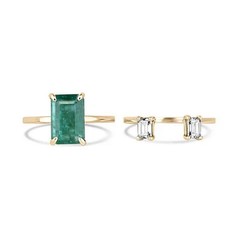 Art Deco 3.80Ct Natural Emerald Vintage Wedding Ring Set 14K Yellow Gold FN