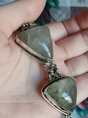 Vintage Silver Rutilated Quartz Triangle Shaped Stones Link Bracelet 8″