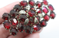 Vintage reddish purple Czech glass 1930’s large silver & gold tone pin brooch