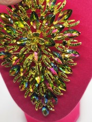 Stunning 6″ Watermelon Teardrop Shape Articulated AB Crystal Gold Tone Brooch
