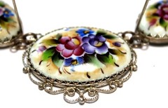 Vintage Unique Russian Enamel Hand Painted Jewelry Set Earrings & Necklace #27a