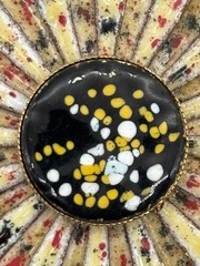 Vintage Enamel Daisy Brooch Double Petals Abstract Color Print 1960s, Not Signed