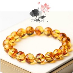 Women’s 12mm Yellow Amber Gemstone Beads Healing Bracelet Jewelry Gift