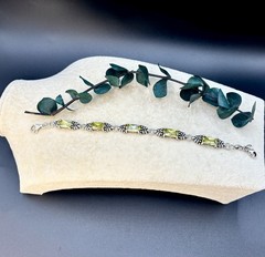 Vintage Sterling Silver 925 Lemon Lime Quartz Crystal Artisan Link Bracelet 6.5″