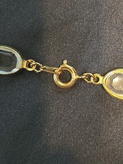 Vintage Clear Faceted Bezel Gold Tone Faux Pearl Classic Elegant Necklace 31″