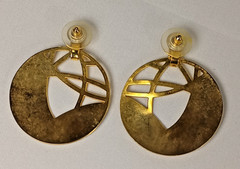 Vintage Gold Tone Abstract Enamel Dangle Stud Earrings Pink Green Blue 1.75″