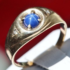 10k yellow gold sz 9.25 ring 0.70ct lab-created blue star sapphire diamond 3.35g