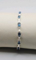Sterling Silver 3.25ct Blue Topaz Matte Finished Bone Link Tennis Bracelet 7.5″