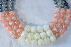 Vintage 90’s statement 3 strand peach, off white and grey beaded necklace