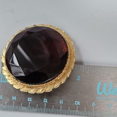 Vintage MCM Gold Tone Brooch Root Beer Glass Faceted Rhinestone Edwardian Style