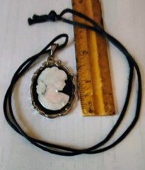 Vintage- style Large Cameo Pendant. White Mother of Pearl Portrait Carved.