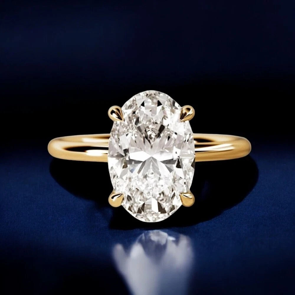 14K Yellow Gold Finish Lab Grown Diamond Engagement Ring Oval Cut 2.65 Ct