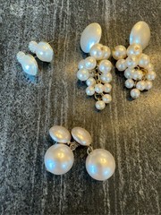 Vintage Faux Pearl Earrings Lot of 3 Wedding Retro Mid Century Costume Jewelry