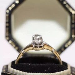 Vintage Edwardian 2CT Lab Created Diamond Ring Toi Et Moi 14K Two-Tone Gold Over