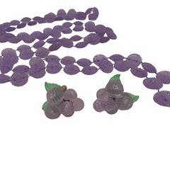 VINTAGE ~ PLASTIC FROSTED LUCITE ~ GRAPES FRUIT SCREW EARRINGS & NECKLACE