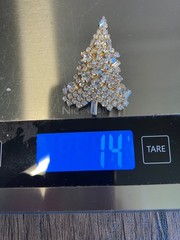 Vintage Eisenberg Ice Christmas Gold Tree Brooch Pin w/Rhinestones 2.25″