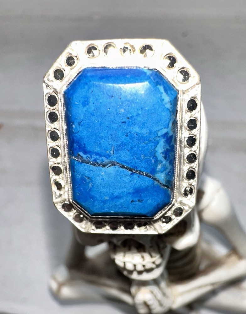 Antique/Vintage Sterling Silver Lapis Lazuli And Marcasite Ring. Art Deco