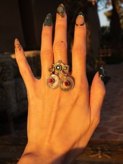 Vintage Berber/Atlas Moroccan Sterling Silver Coin Ring with Gems