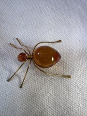 VTG Russian USSR Baltic Amber Insect Spider Gold Tone
