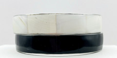 2 Vintage White and Black Mother of Pearl Inlay Silver Tone Bangle Bracelets