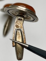 Vintage European Silver Carnelian Cufflinks Mid Century Mod Cabochon Signed MB