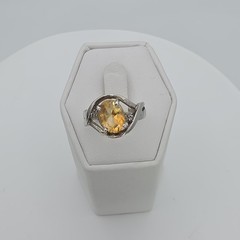 Vintage Citrine Ring Diamond Accents 925 Sterling Silver Size 5 FREE $HIPPING!!