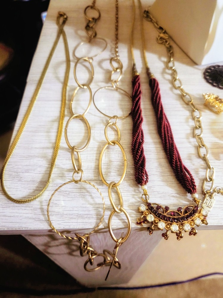 Estate Jewelry Red And Goldtone Mixed Necklace Bracelets Brooches Lot High End