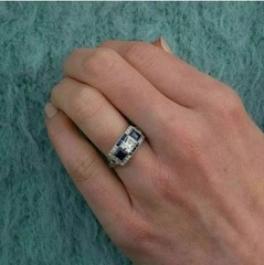 Vintage Style Lab Created Sapphire Diamond Art Deco Engagement 14K Gold FN Ring