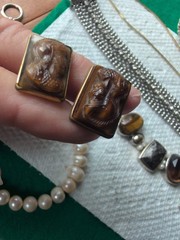 Lot Of Misc. Vintage Jewelry,Cross,Tiger Eye Cufflinks, Bracelets…