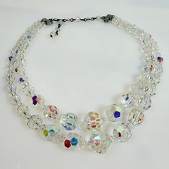 Vintage AB Crystal Necklace Double Strand Graduated Adjustable 13-15.5 in
