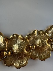 Les Bernard Runway Necklace Earrings Set Statement Signed Lilly Pads Gold Plate